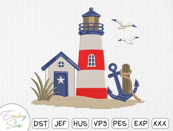 Beach House Scene Embroidery Design