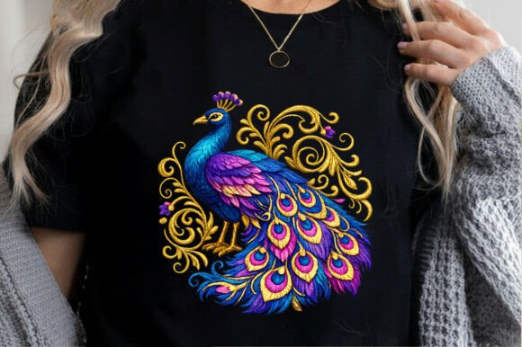 Colorful Peacock Embroidery Art PNG