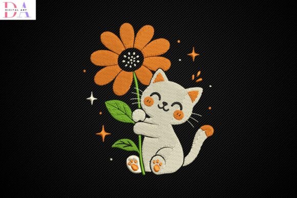Cute Kitty Hugging Sunflower