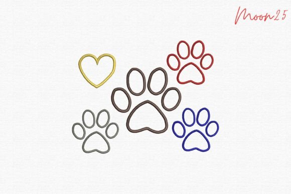 Cute Paw Print Heart Embroidery Set