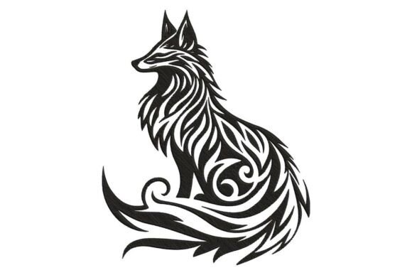 Elegant Fox with a Swirling Tribal Tail