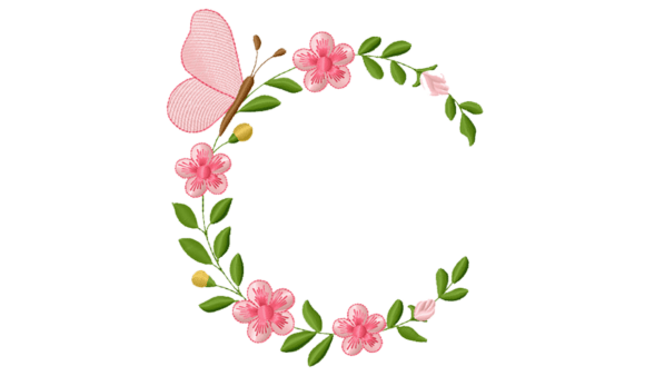 Floral Butterfly Wreath Embroidery