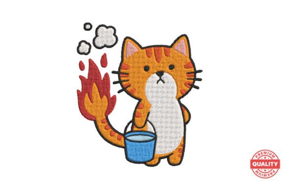 Funny Fire Cat with Bucket