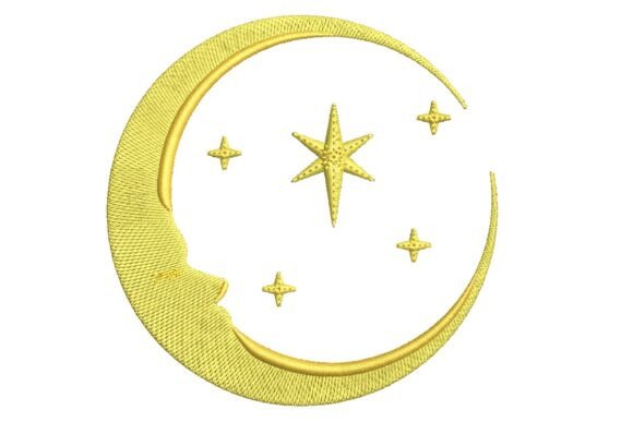 Golden Mystical Crescent Moon Embroidery Design
