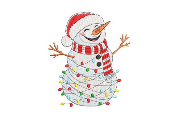 Lights Snowman Embroidery Design