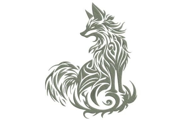 Tribal Fox in Sage Green Embroidery Design